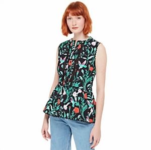 NWOT Kate Spade Jardin cotton poplin floral hummingbird peplum top